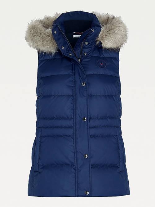 Tommy Hilfiger Essential Monogram Down-Filled Vest Ženske Plašč Modra | TH546YDX