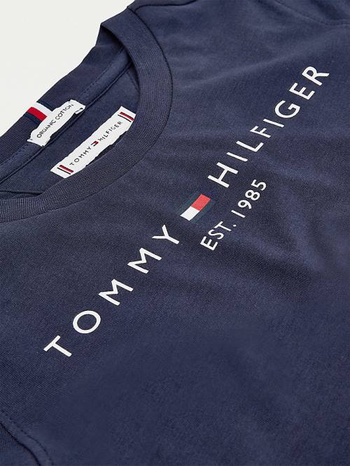 Tommy Hilfiger Essential Organic Cotton Logo Fantje Majice Modra | TH931TVY