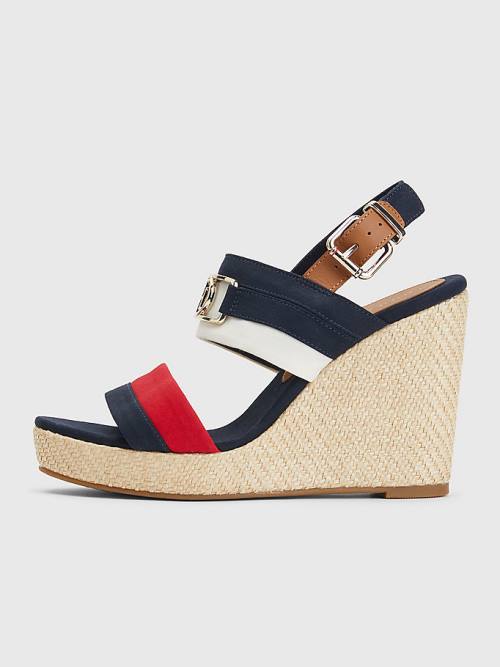 Tommy Hilfiger Essential Plaque High Wedge Heels Ženske Sandali Modra | TH617OPE