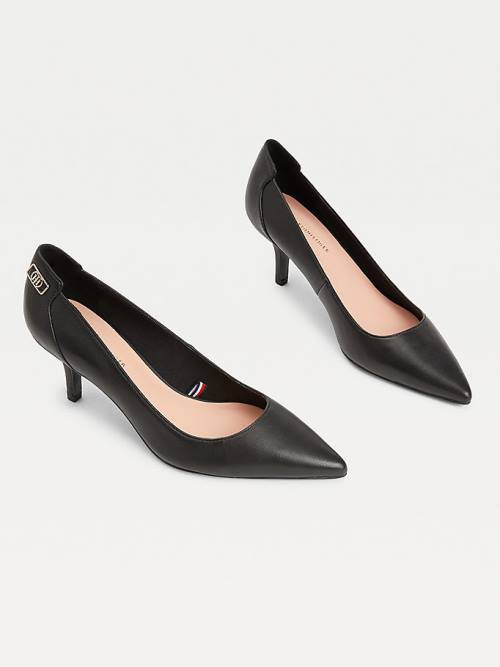 Tommy Hilfiger Essential Pointed Low Leather Pumps Ženske Visoke Pete Črna | TH956VNG