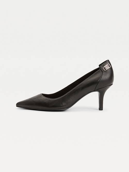 Tommy Hilfiger Essential Pointed Low Leather Pumps Ženske Visoke Pete Črna | TH956VNG