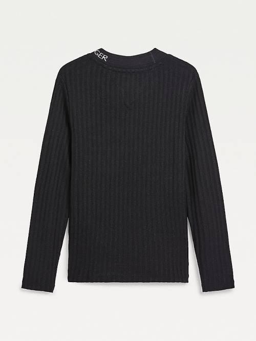 Tommy Hilfiger Essential Rib-Knit Long Sleeve Dekleta Majice Črna | TH293BLX