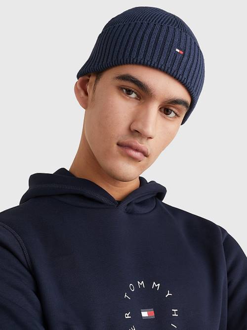 Tommy Hilfiger Essential Rib Knit Short Beanie Moški Kapa Modra | TH073SXT