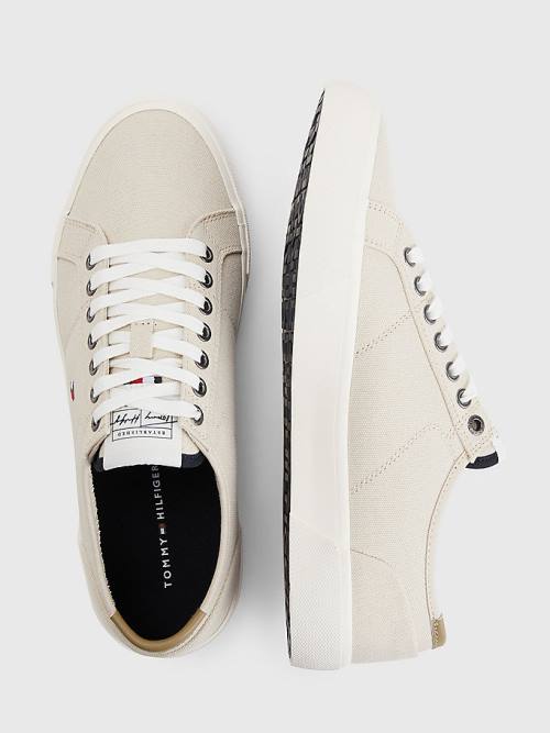 Tommy Hilfiger Essential Signature Canvas Moški Superge Bež | TH432LHT