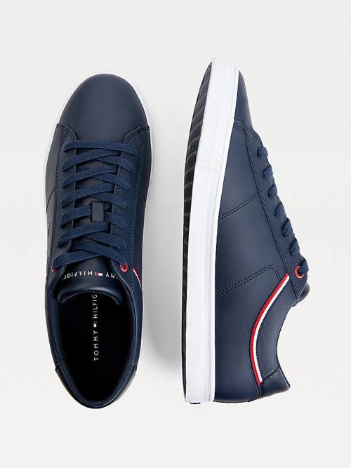 Tommy Hilfiger Essential Signature Detail Leather Moški Superge Modra | TH637SRT