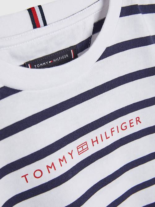 Tommy Hilfiger Essential Stripe Fantje Majice Bela | TH178JOQ