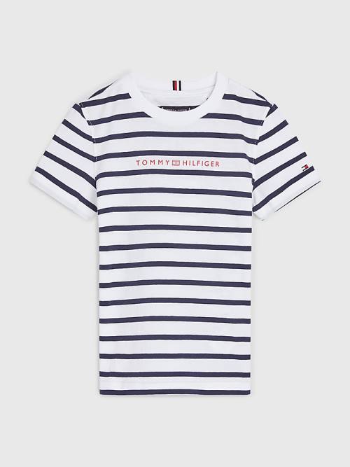 Tommy Hilfiger Essential Stripe Fantje Majice Bela | TH178JOQ