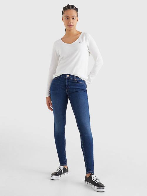 Tommy Hilfiger Essential V-Neck Long Sleeve Ženske Majice Bela | TH721VUO