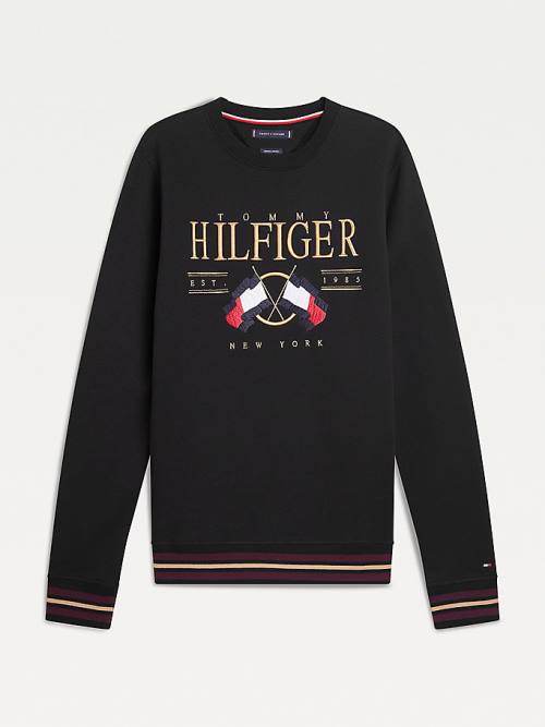 Tommy Hilfiger Exclusive Flag Logo Moški Pulover Črna | TH629BGF