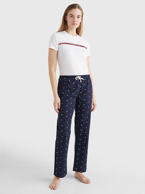 Tommy Hilfiger Exclusive Organic Cotton Print Ženske Hlače Modra | TH038XAS