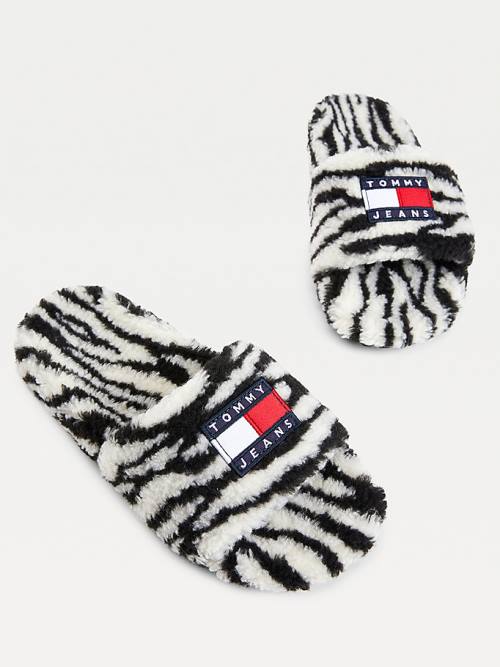 Tommy Hilfiger Faux Fur Zebra Slides Ženske Sandali Črna | TH045CLN