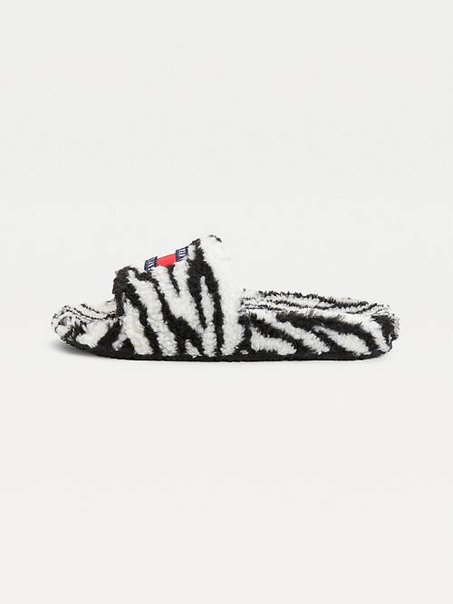 Tommy Hilfiger Faux Fur Zebra Slides Ženske Sandali Črna | TH045CLN