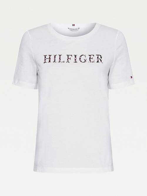 Tommy Hilfiger Feather Print Logo Ženske Majice Bela | TH590QTI