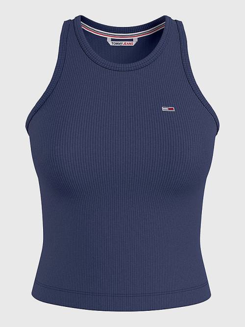 Tommy Hilfiger Feminine Ribbed Tank Top Ženske Majice Modra | TH273CJY