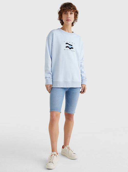 Tommy Hilfiger Flag Detail Relaxed Fit Sweatshirt Ženske Pulover s kapuco Modra | TH645FKZ