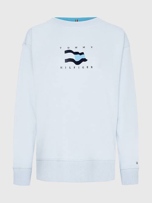 Tommy Hilfiger Flag Detail Relaxed Fit Sweatshirt Ženske Pulover s kapuco Modra | TH645FKZ