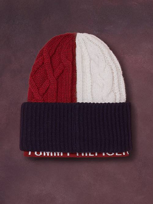 Tommy Hilfiger Flag Icon Cable Knit Beanie Ženske Kapa Modra | TH928TXB