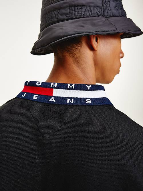 Tommy Hilfiger Flag Neck Regular Fit Moški Polo Majica Črna | TH679DFW