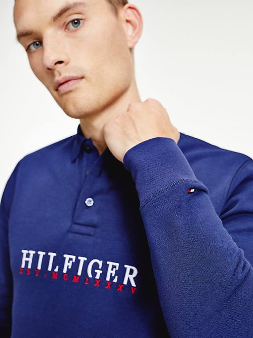 Tommy Hilfiger Flex Fleece Logo Rugby Shirt Moški Polo Majica Modra | TH927NBT