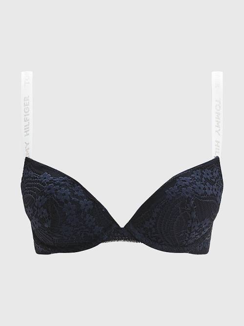 Tommy Hilfiger Floral Lace Logo Strap Push-Up Bra Ženske Spodnje Perilo Modra | TH918FMK