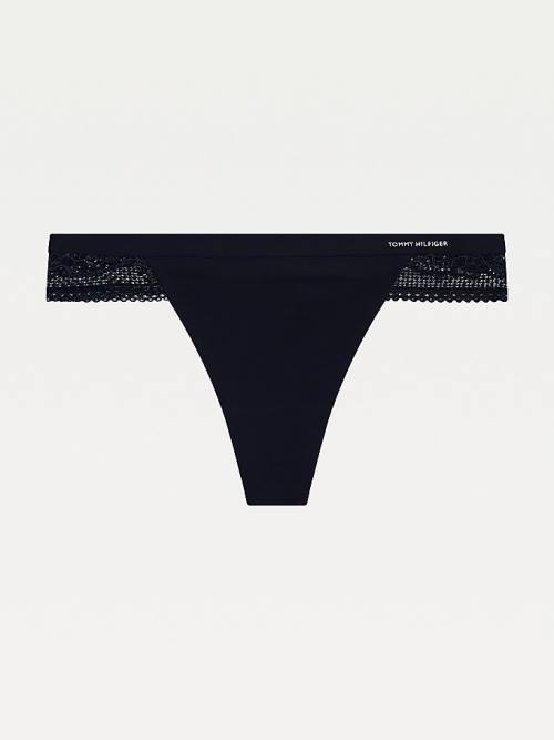 Tommy Hilfiger Floral Lace Trim Thong Ženske Spodnje Perilo Modra | TH729YAN