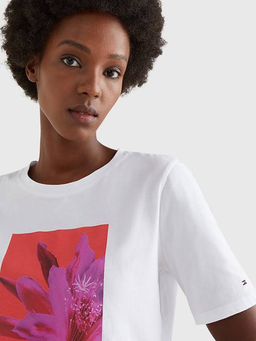 Tommy Hilfiger Floral Print Organic Cotton Ženske Majice Bela | TH518KJV