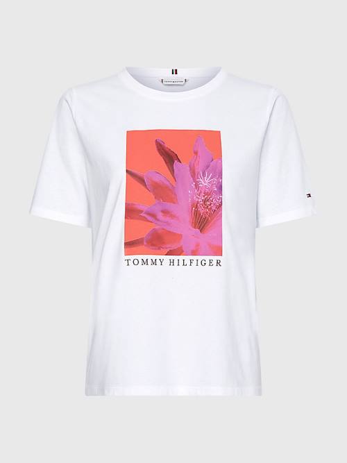 Tommy Hilfiger Floral Print Organic Cotton Ženske Majice Bela | TH518KJV