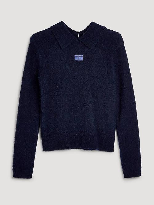 Tommy Hilfiger Fluffy Alpaca Wool Collared Jumper Ženske Polo Majica Modra | TH149OWP