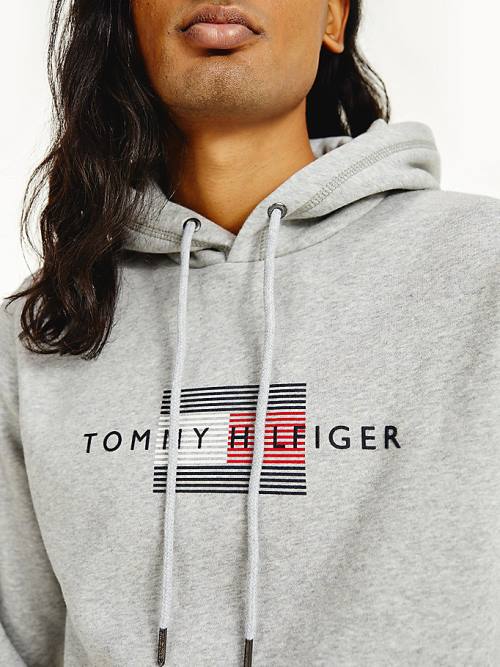 Tommy Hilfiger Front Logo Organic Cotton Fleece Moški Pulover s kapuco Siva | TH051LQA