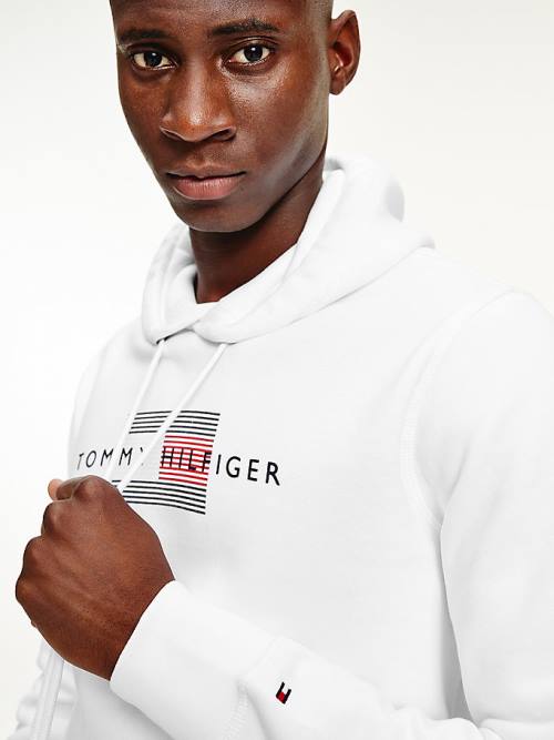 Tommy Hilfiger Front Logo Organic Cotton Fleece Moški Pulover s kapuco Bela | TH109NLC