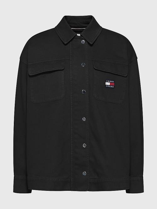 Tommy Hilfiger Garment Dyed Organic Cotton Overshirt Ženske Srajce Črna | TH049SDU