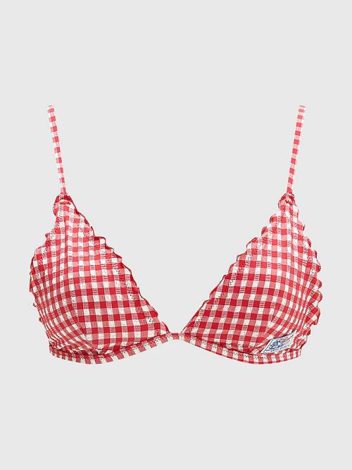 Tommy Hilfiger Gingham Frilled Triangle Padded Bikini Top Ženske Kopalke Rdeča | TH634EMX