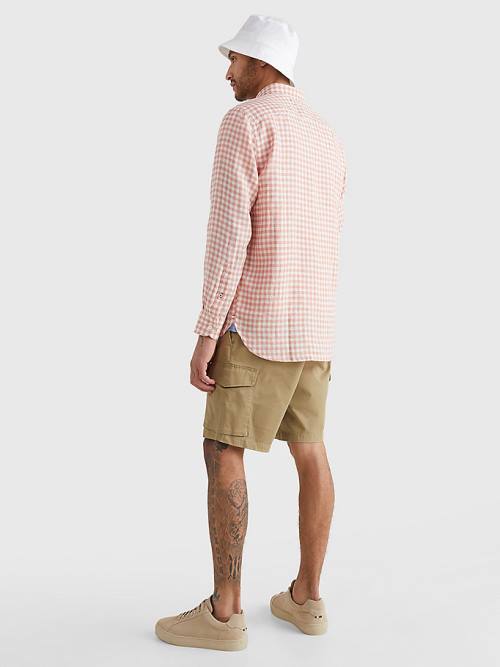 Tommy Hilfiger Gingham Regular Fit Linen Moški Srajce Roza | TH247FYB