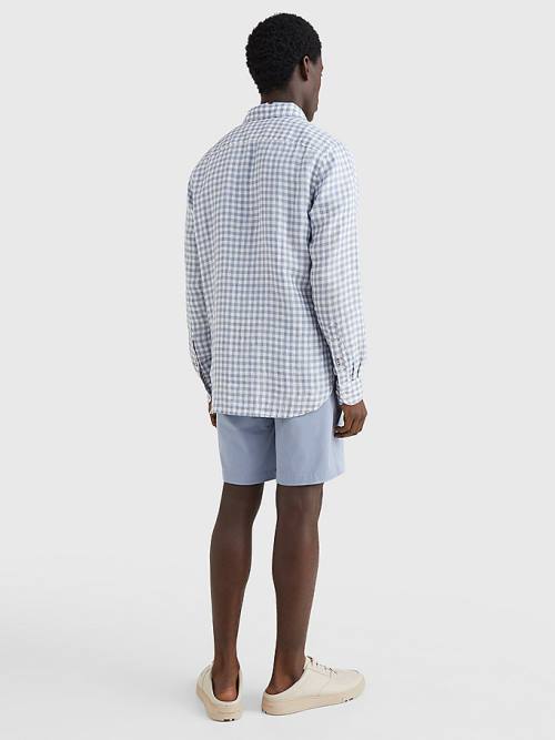 Tommy Hilfiger Gingham Regular Fit Linen Moški Srajce Modra | TH642BQM