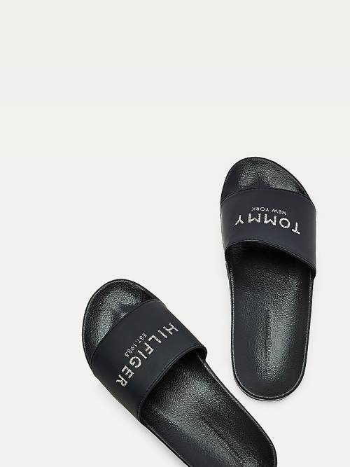 Tommy Hilfiger Glitter Logo Pool Slides Ženske Sandali Modra | TH836HXI