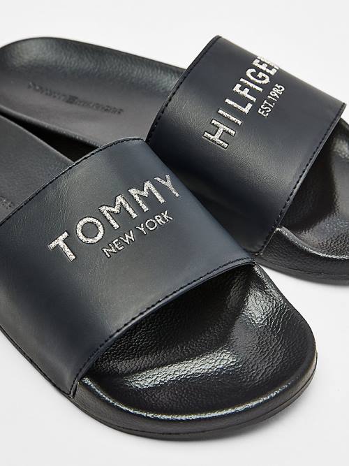 Tommy Hilfiger Glitter Logo Pool Slides Ženske Sandali Modra | TH836HXI