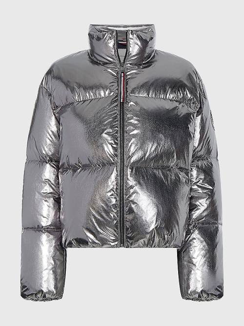 Tommy Hilfiger Gloss Foil Down-Filled Puffer Ženske Jakne Siva | TH296JHP