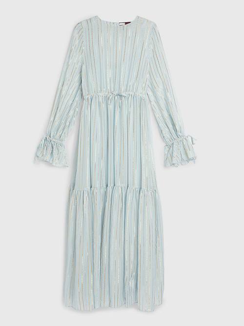 Tommy Hilfiger Gold Stripe Silk Blend Maxi Ženske Obleke Modra | TH352QSH