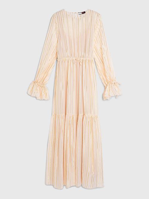 Tommy Hilfiger Gold Stripe Silk Blend Maxi Ženske Obleke Roza | TH930ZAU