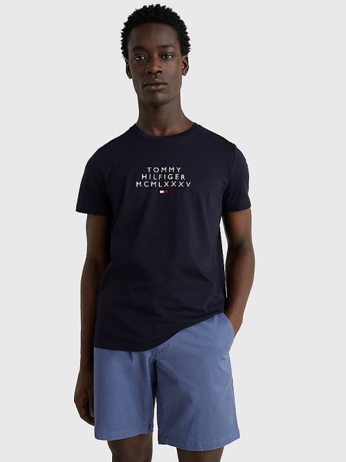 Tommy Hilfiger Graphic Logo Moški Majice Modra | TH410JNA