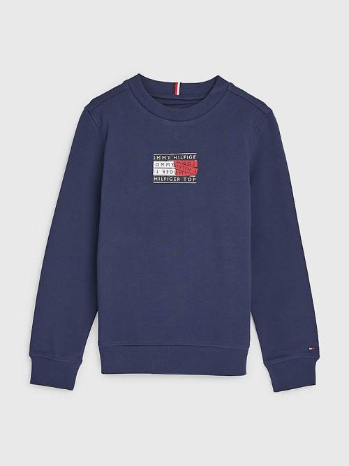 Tommy Hilfiger Graphic Tape Logo Fantje Pulover Modra | TH435ODV