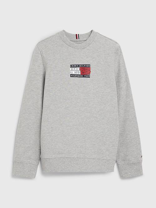 Tommy Hilfiger Graphic Tape Logo Fantje Pulover Siva | TH579BWN