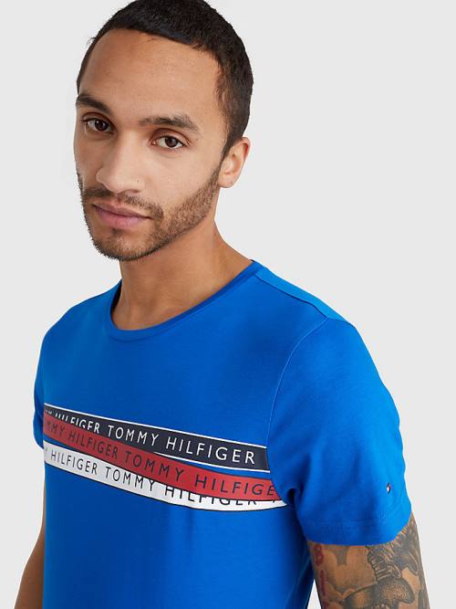 Tommy Hilfiger Graphic Tape Logo Moški Majice Modra | TH402FIK