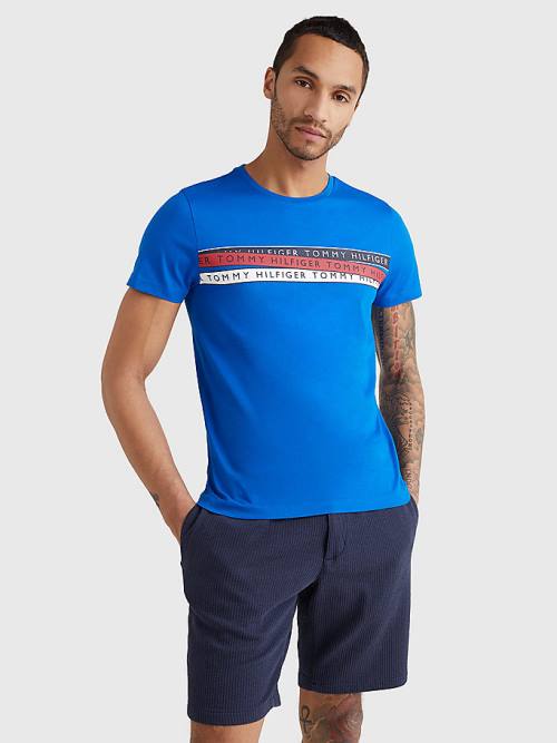 Tommy Hilfiger Graphic Tape Logo Moški Majice Modra | TH402FIK