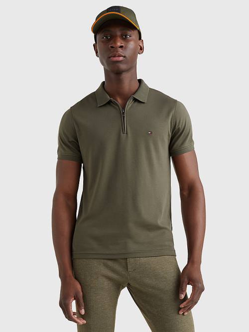 Tommy Hilfiger Half-Zip Interlock Slim Fit Moški Polo Majica Kaki | TH109RHI