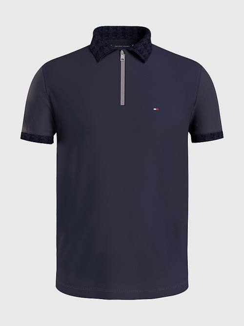 Tommy Hilfiger Half-Zip Interlock Slim Fit Moški Polo Majica Modra | TH281UYI