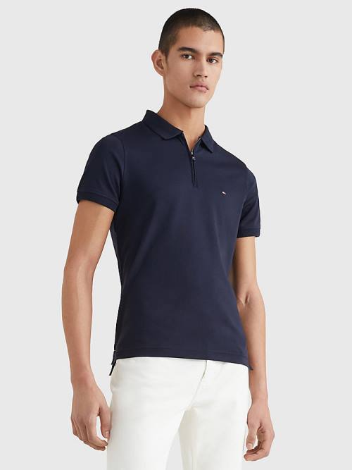 Tommy Hilfiger Half-Zip Interlock Slim Fit Moški Polo Majica Modra | TH281UYI