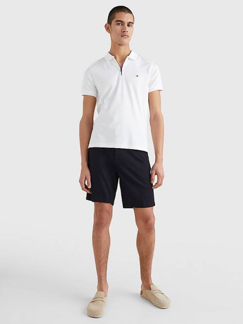 Tommy Hilfiger Half-Zip Interlock Slim Fit Moški Polo Majica Bela | TH419FNB