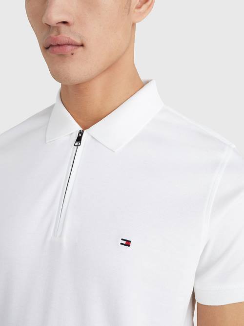 Tommy Hilfiger Half-Zip Interlock Slim Fit Moški Polo Majica Bela | TH419FNB