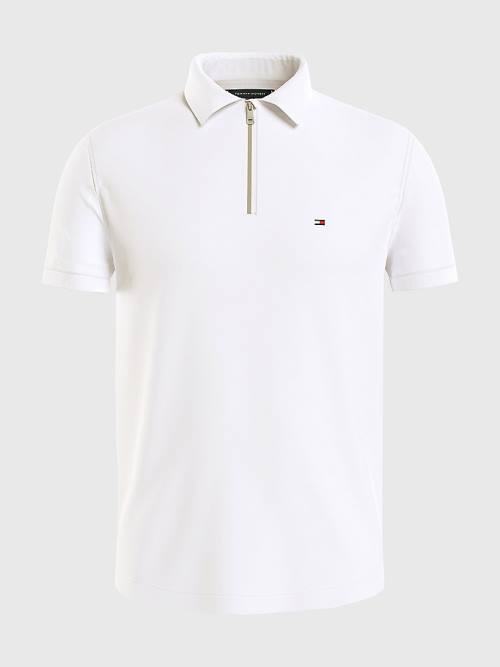 Tommy Hilfiger Half-Zip Interlock Slim Fit Moški Polo Majica Bela | TH419FNB